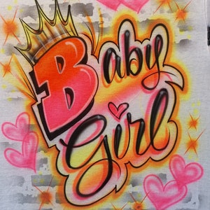Custom Airbrushed Baby Girl T-shirt: Graffiti Crown Design