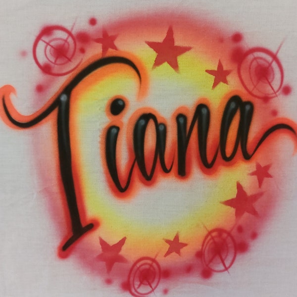 Airbrushed t-shirt name and star design Custom airbrush name Airbrush stars name tshirt Custom airbrush Personalized shirt Customized gift