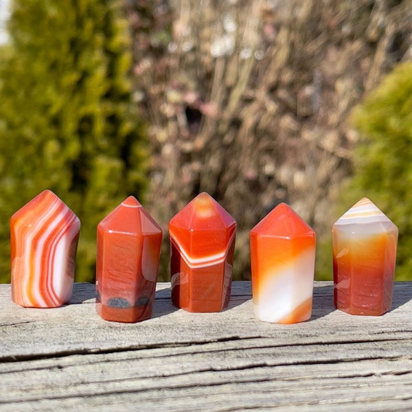 Mini Vibrant Carnelian Points, Carnelian Agate Crystal Point Mini Tower