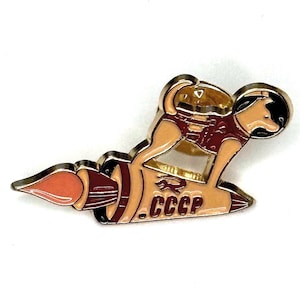 Laika Soviet Space Dog Enamel Pin | CCCP Rocket | Retro USSR Space Program | Gold Metal Lapel Pin | Gift for Space Lovers