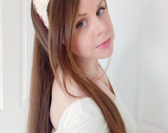 Diadema cuadrada de la abuela de flores de ganchillo, algodón hecho a mano Sunburst Grandma Square Hairband Festival inspirado, regalo para la hija mamá, regalo para