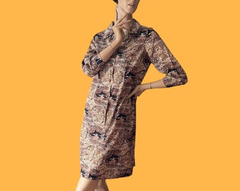 Vintage 70s brown shirt dress 14 16