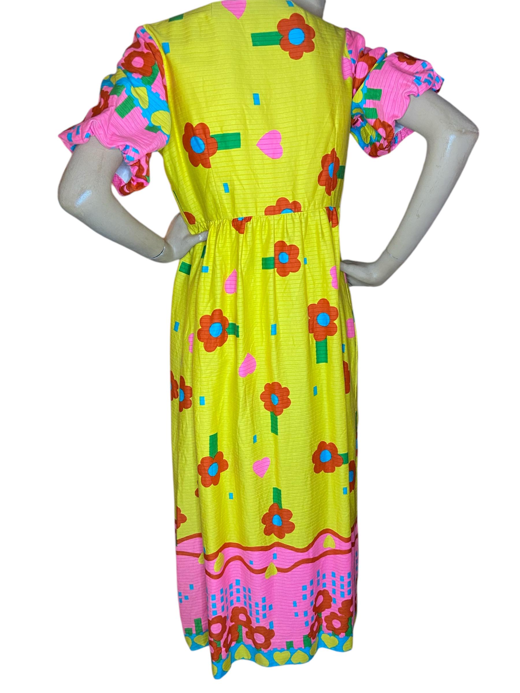 Pop Art Print Vintage Malia Honolulu Hawaiian Floral 60s 70s Maxi Dress ...