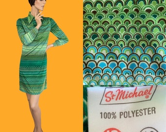 Amazing tile print vintage st Michael 70s shirt dress green 12