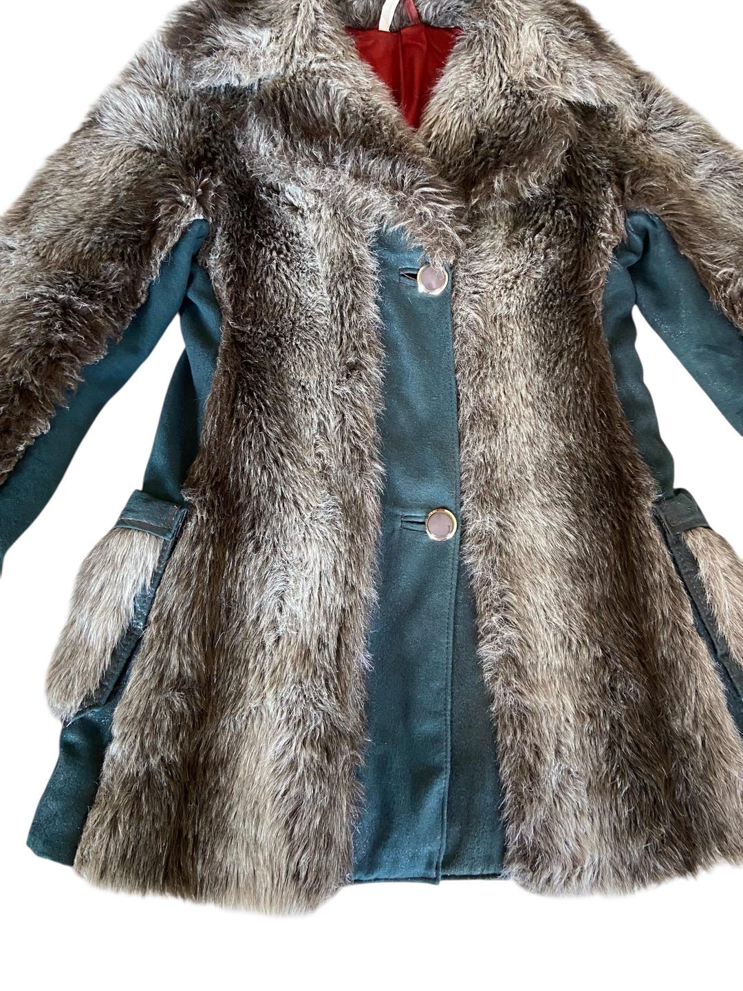 Unusual Panelled Faux Fur and Faux Suede Glenoit 70s Jacket Coat