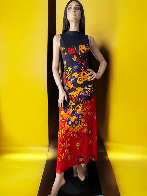 chinese dress ladies Prosperina Lucie Linen Blend Coastal Print Maxi Dress