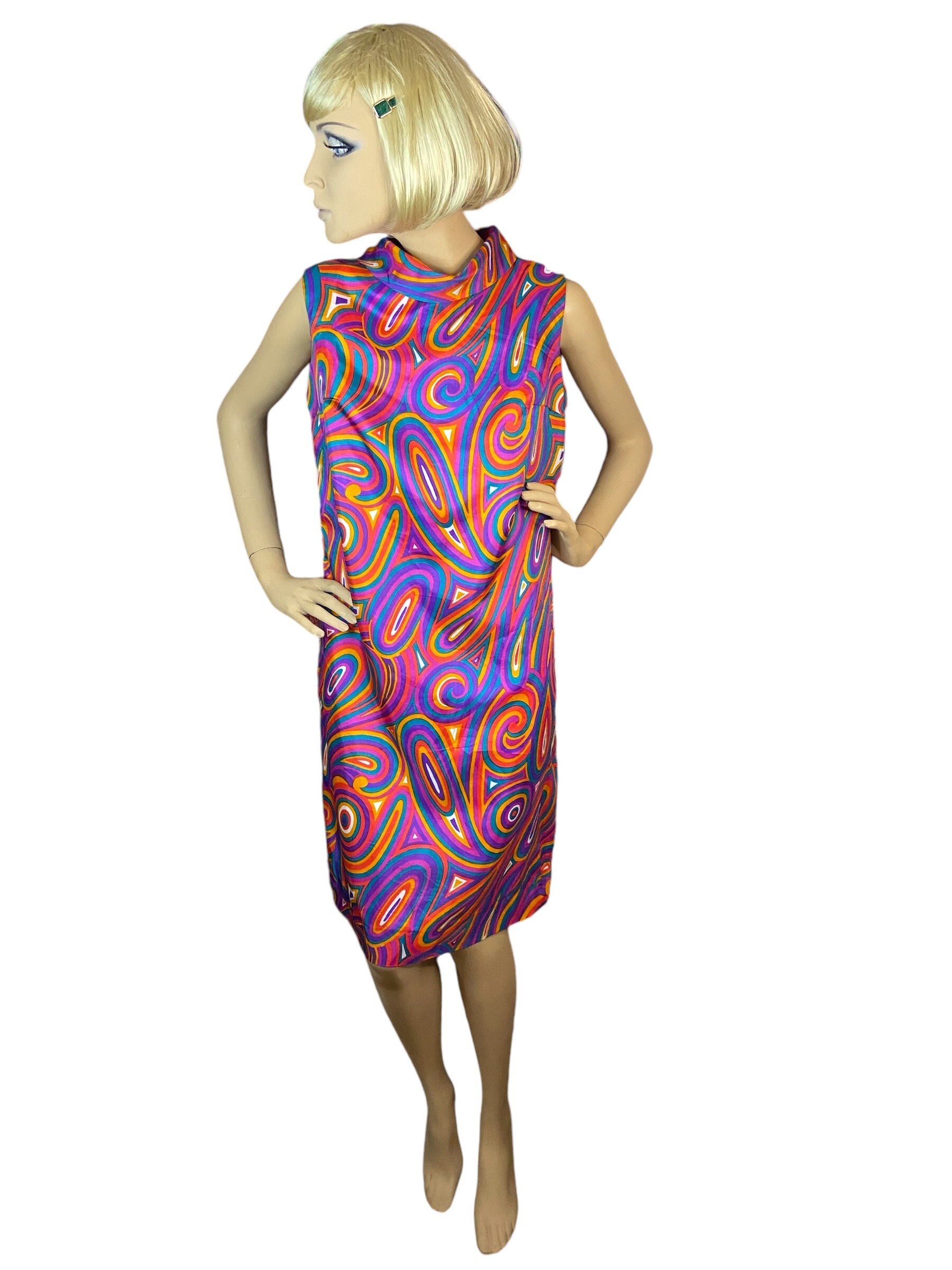 Vintage 60s Psychedelic Spiral Print Mini Dress Roll Neck 12 14 - Etsy Vintage 60s Psychedelic Spiral Print Mini Dress Roll Neck 12 14 - Etsy