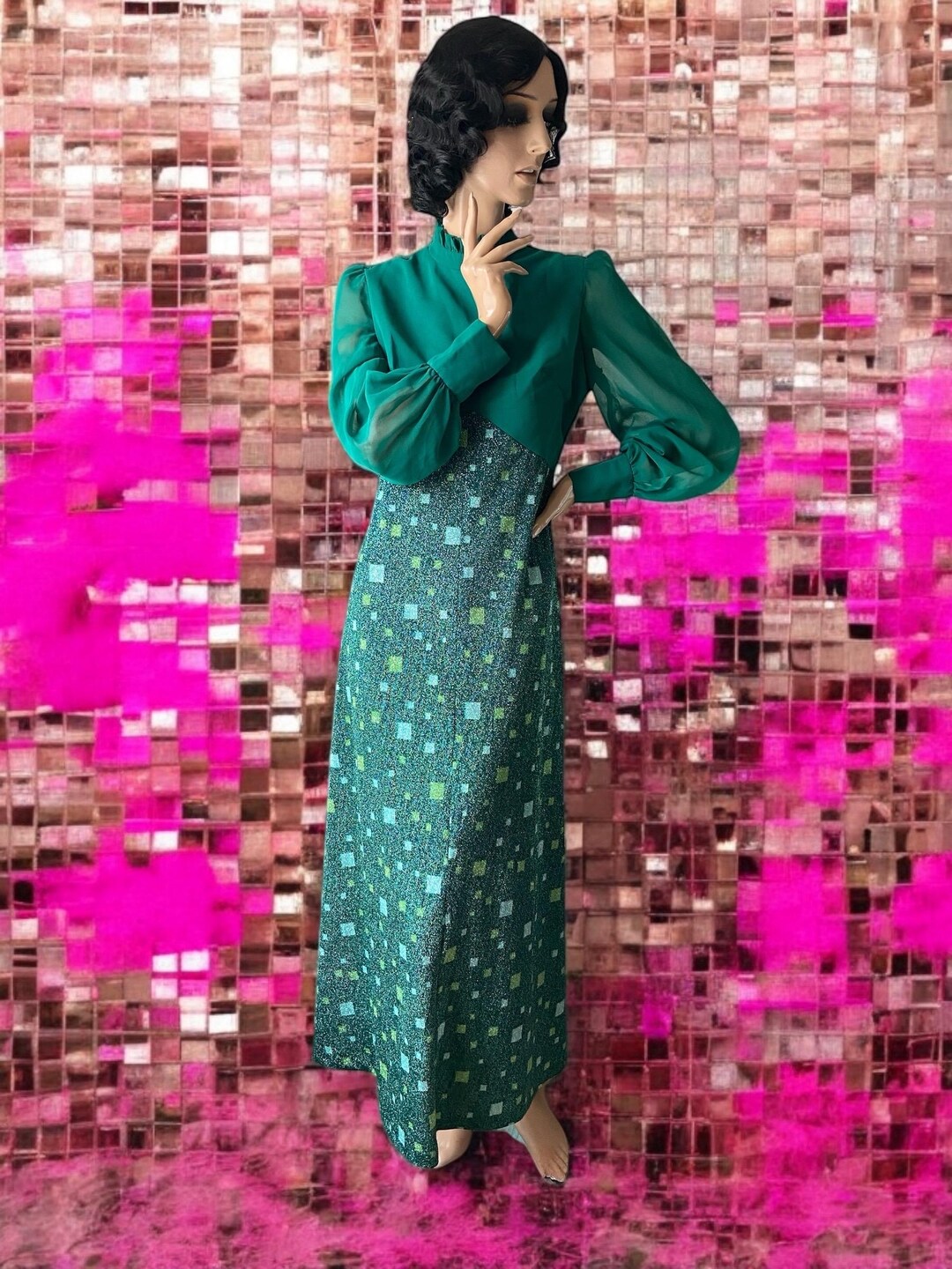 1970s Black Spage Age Cutout Maxi Dress by Funky | S/M