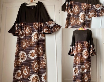 Lovely print vintage 70s maxi dress 12 14
