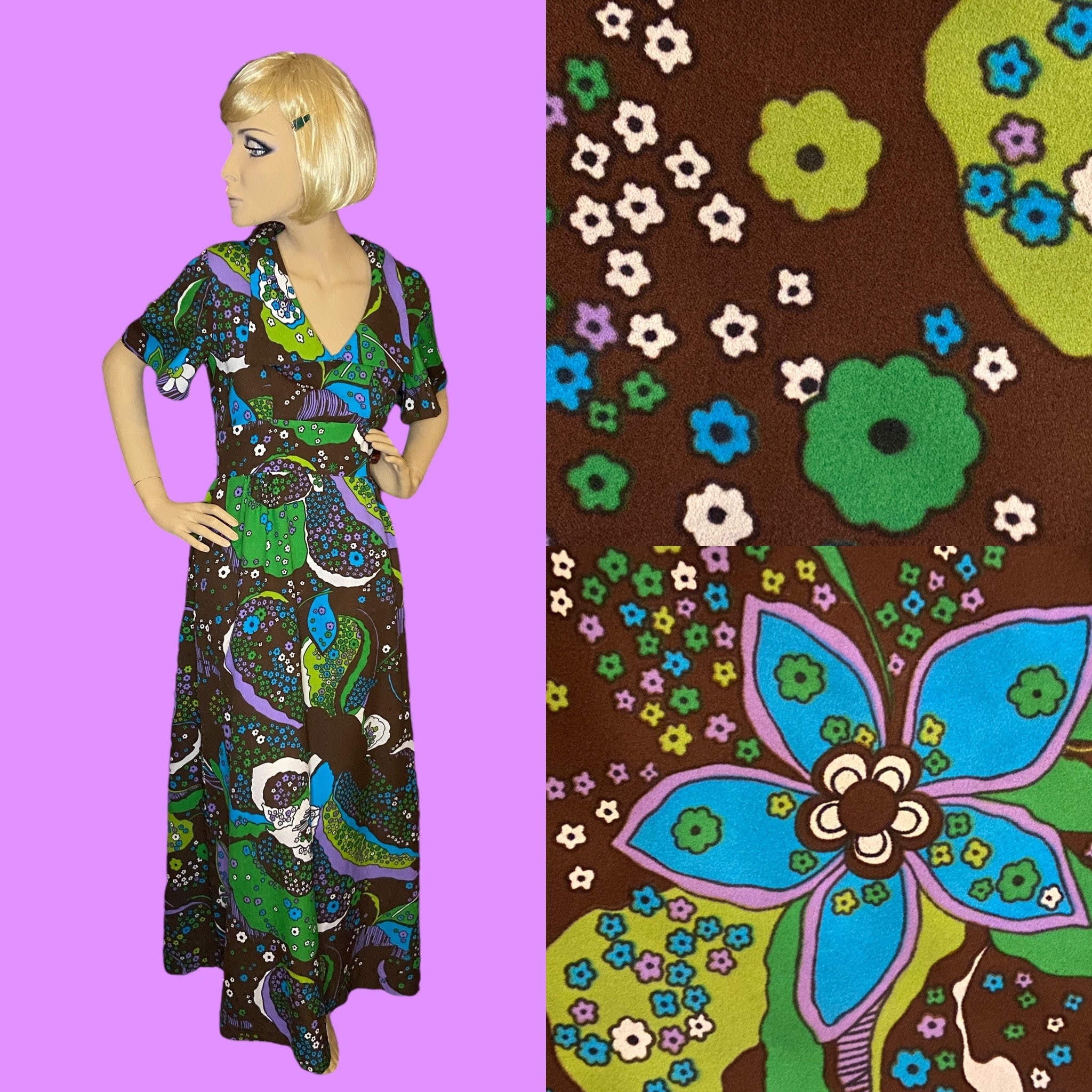 Vintage 70s Print Maxi Dress - Size 10 12 - Etsy Canada