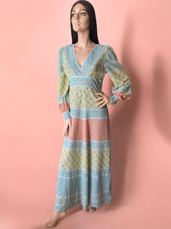 Sherman London 70s Vintage Pastel Floral Print Maxi Dress 10 12 - Etsy
