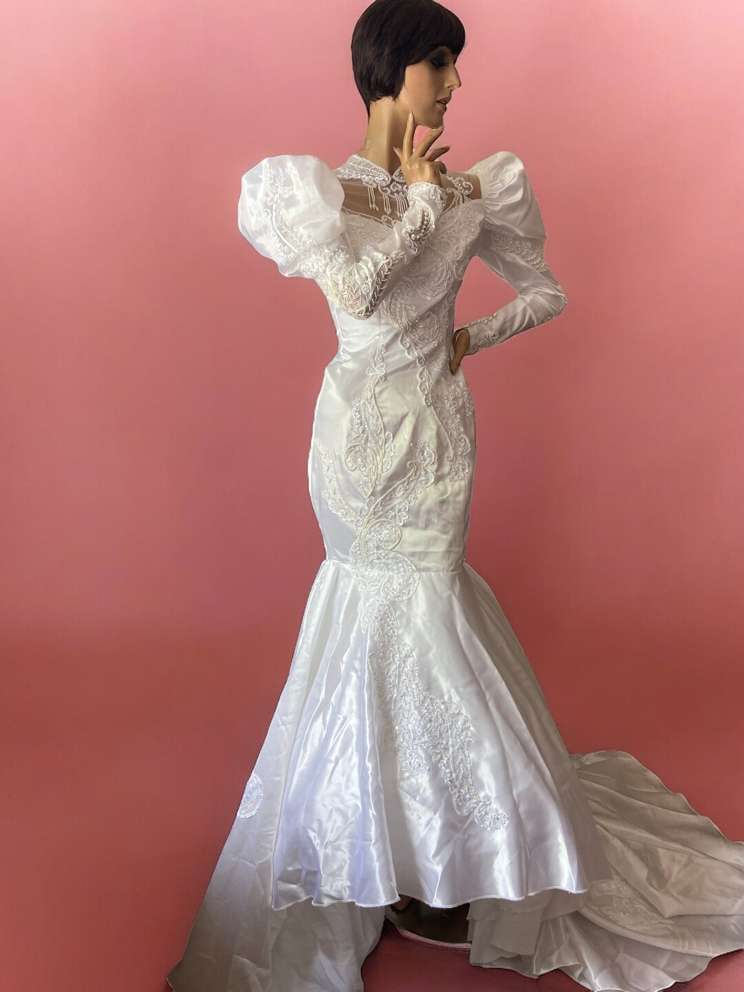 Vintage 80s Wedding Dress Sequinned Fishtail Ellis Canada