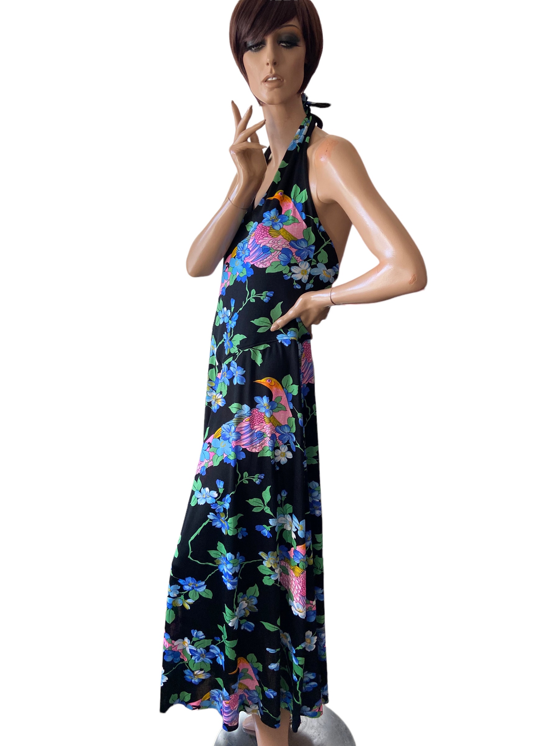 floerns women's sleeveless halter neck vintage floral print maxi dress Floerns Women's Floral Print Sleeveless Halter Neck Tie Back Summer A Line Dress Black X-Small at Amazon Women's Clothing store