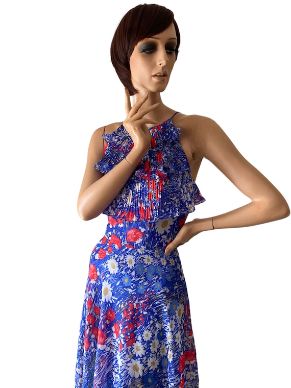 Amazing floral daisy print vintage maxi dress Luc… - image 5