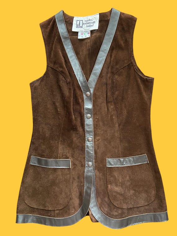 Vintage 70s Suede and Leathercraft Limited Brown Waistcoat 12 14