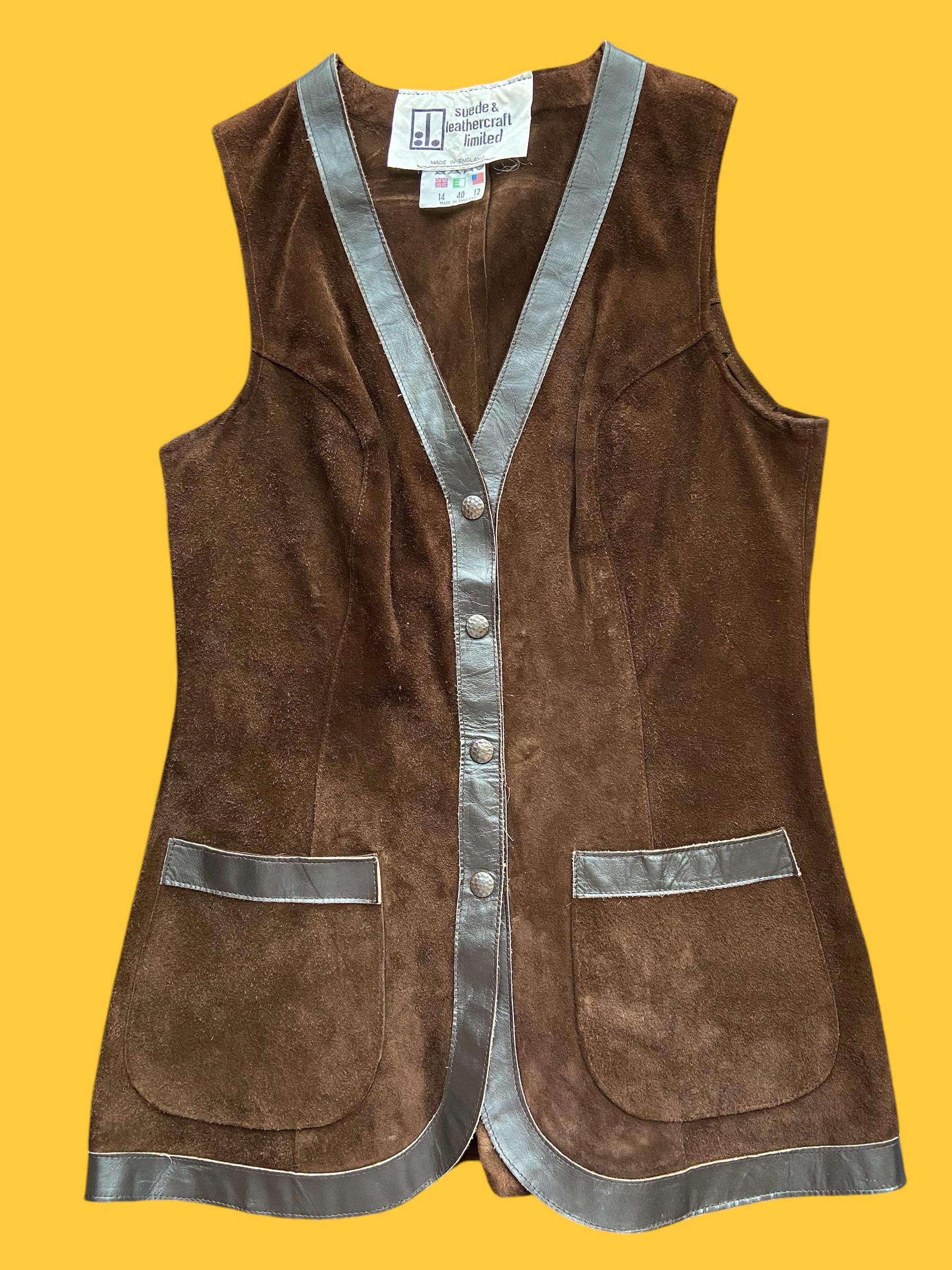 【1970s】Vintage Velvet Gilet ジレ 超希少 イギリス製 Vintage 70s Suede and Leathercraft Limited Brown Waistcoat 12 14