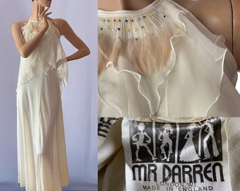 Beautiful vintage 70s mr Darren maxi dress with feathers 8 10