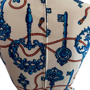Increíble vestido vintage de los años 70 con estampado de llaves, talla 12 14