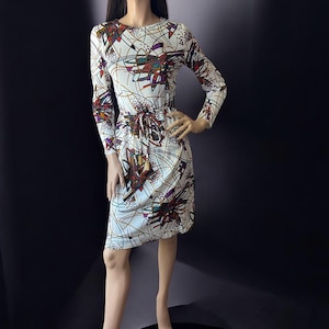 Abstraktes Print Vintage 70er Jahre Dumarsel Etuikleid 12 14