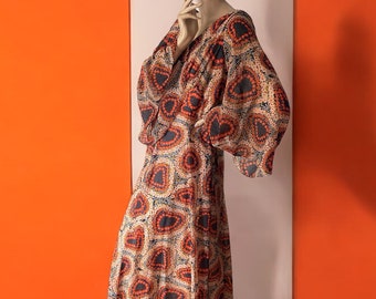 Amazing floral print vintage 70s wide Angel sleeve maxi dress California 14 16 18