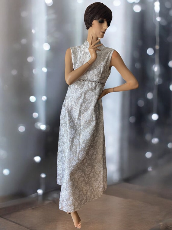 silver vintage dress Vintage 2007 Ralph Lauren Purple Label Beaded Rhinestone Metallic Silver Lam Strapless Gown