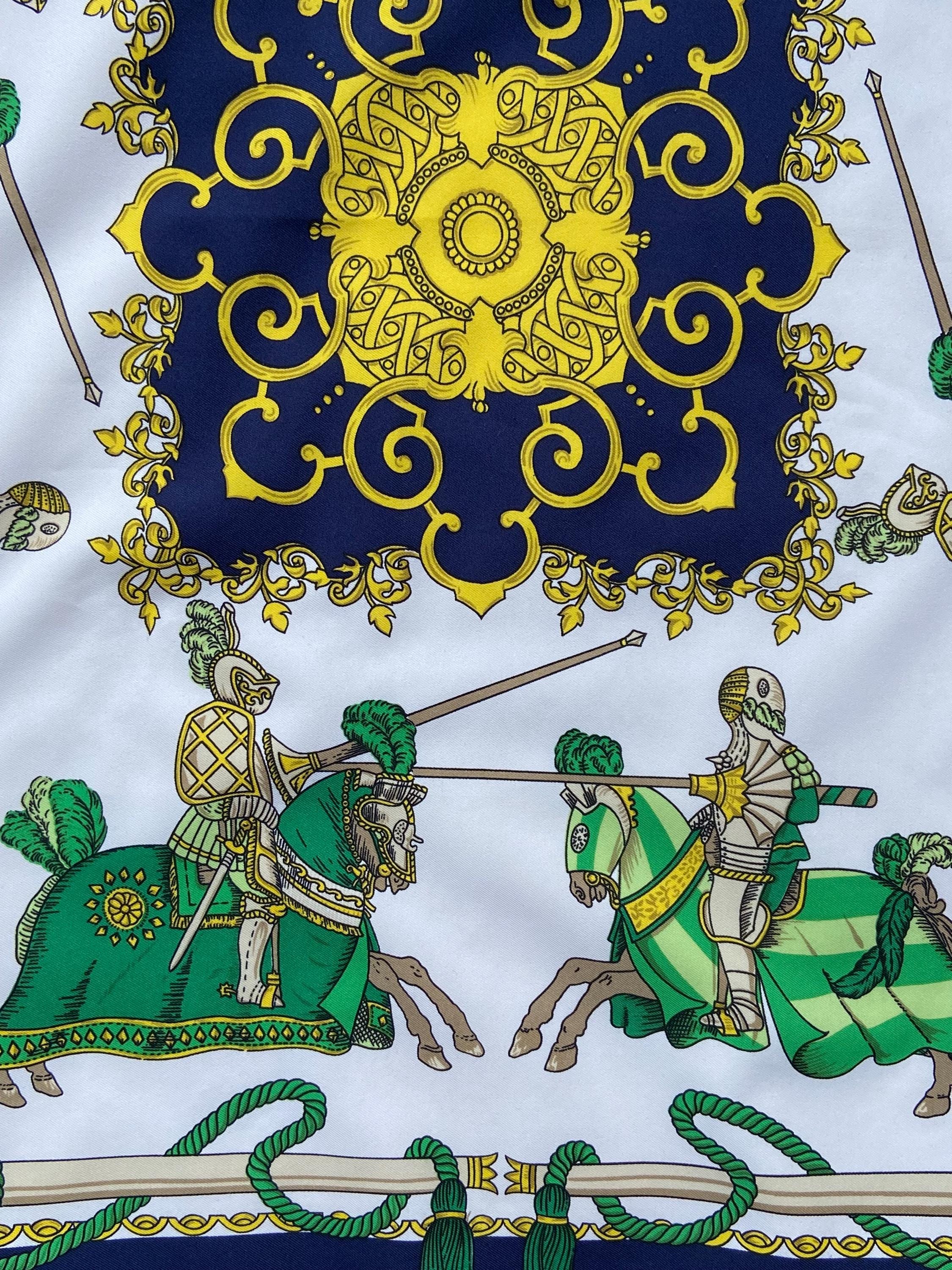 Large Vintage Scarf Novelty Jousting Knights Horse Medieval Print