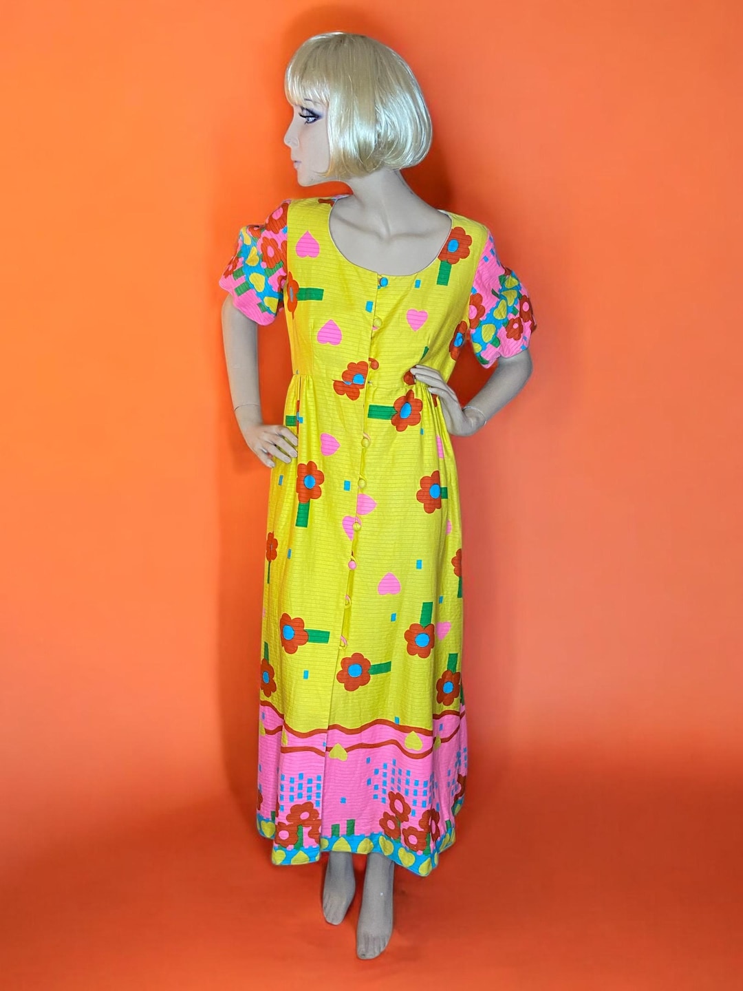 Pop Art Print Vintage Malia Honolulu Hawaiian Floral 60s 70s Maxi Dress ...