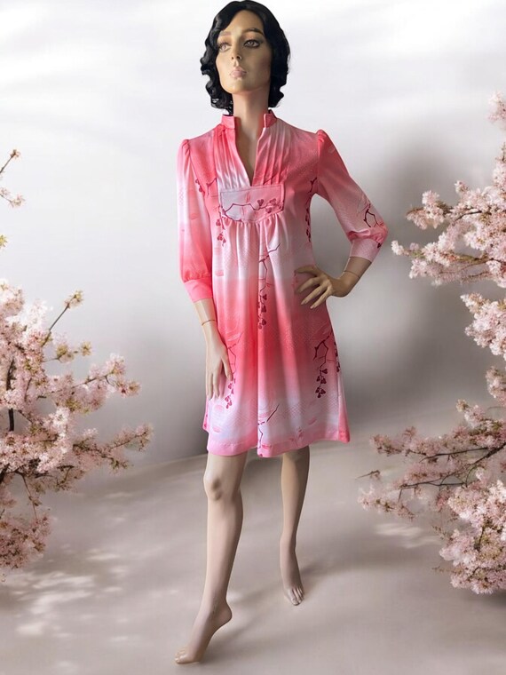 Novelty Bird Print Vintage 70s Dress 12 14