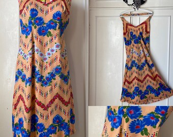 Lovely summer halter neck vintage 70s dress 12 14