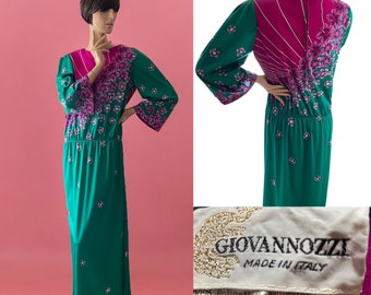 Vintage 70s Giovannozzi Italian maxi dress with amazing art deco floral print 14 16