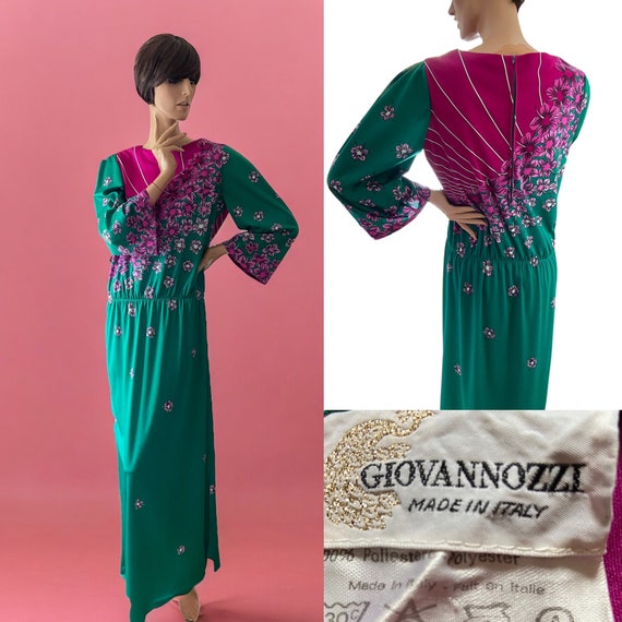 Vintage 70s Giovannozzi Italian Maxi Dress: Art Deco Floral Print