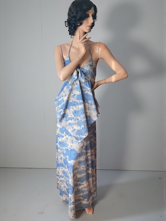 halter neck 70s dress vintage goose bird seagull flying maxi 10 12 retro 70s halter top