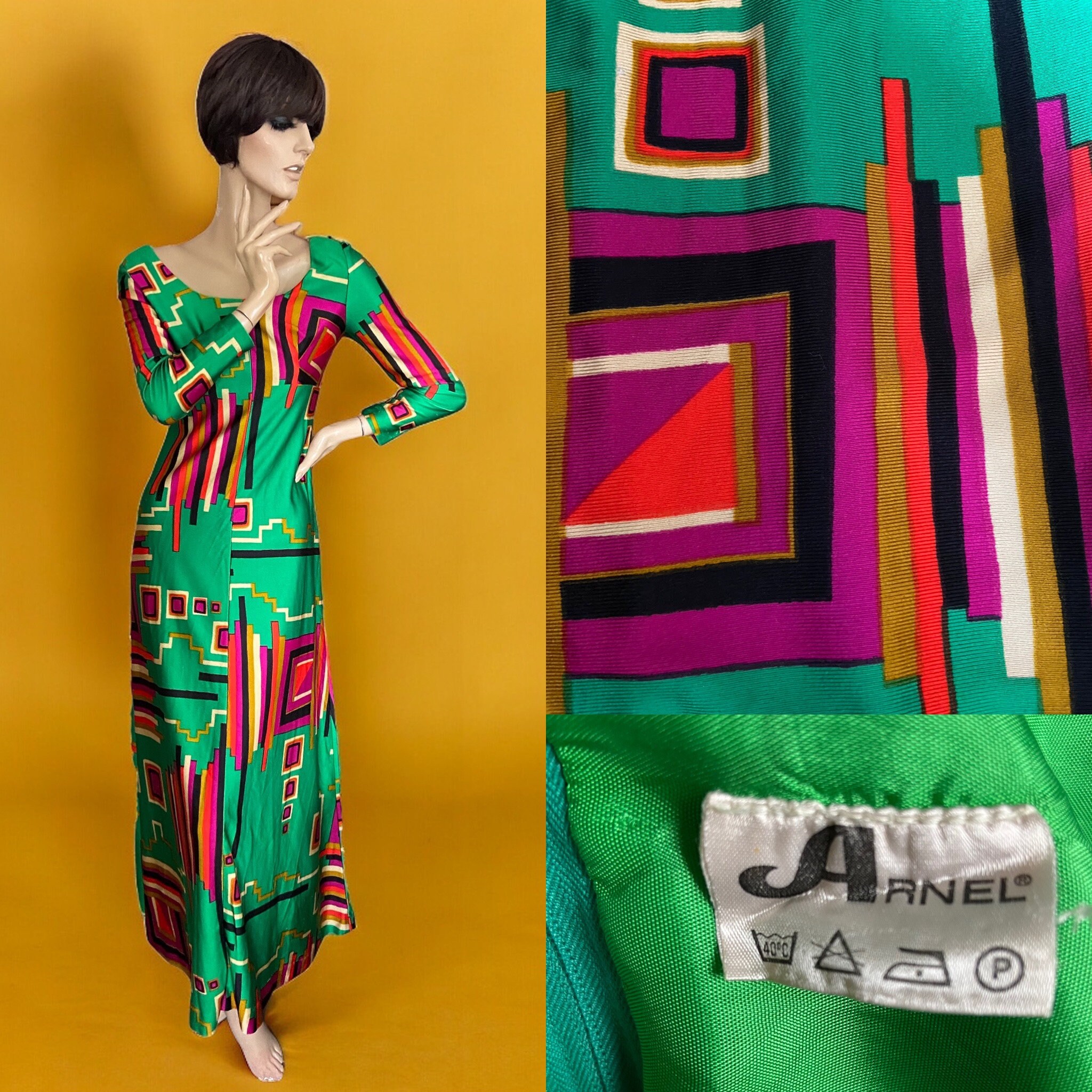 Vintage 70s Geometric Print Maxi Dress - Arnel Fabric 8 10 - Etsy