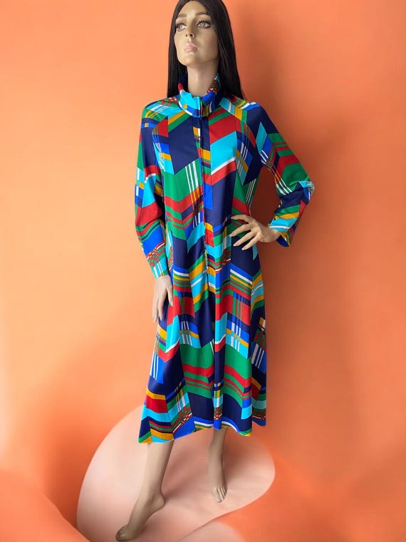 Vintage 70s Colour Block Midi Dress: Zip Front St Michael 14 16 - Etsy