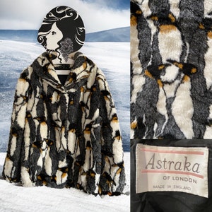 Novelty Print Penguin Vintage Astraka Faux Fur Jacket Coat