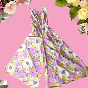 Vintage jaren 70 palazzo-jumpsuit met wijde pijpen en bloemenprint 6 8