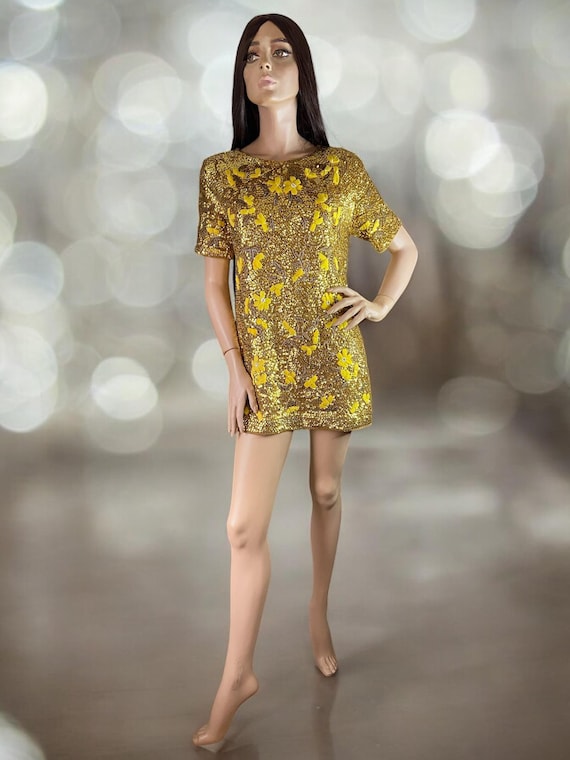 blue dress for baby girl Tight Yellow Beaded Short Homecoming Dress – FancyVestido main image 0