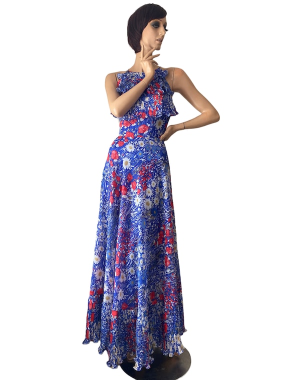 Amazing floral daisy print vintage maxi dress Luc… - image 3