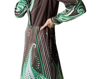 Verena modelle vintage 70s shirt dress green brown 12 14