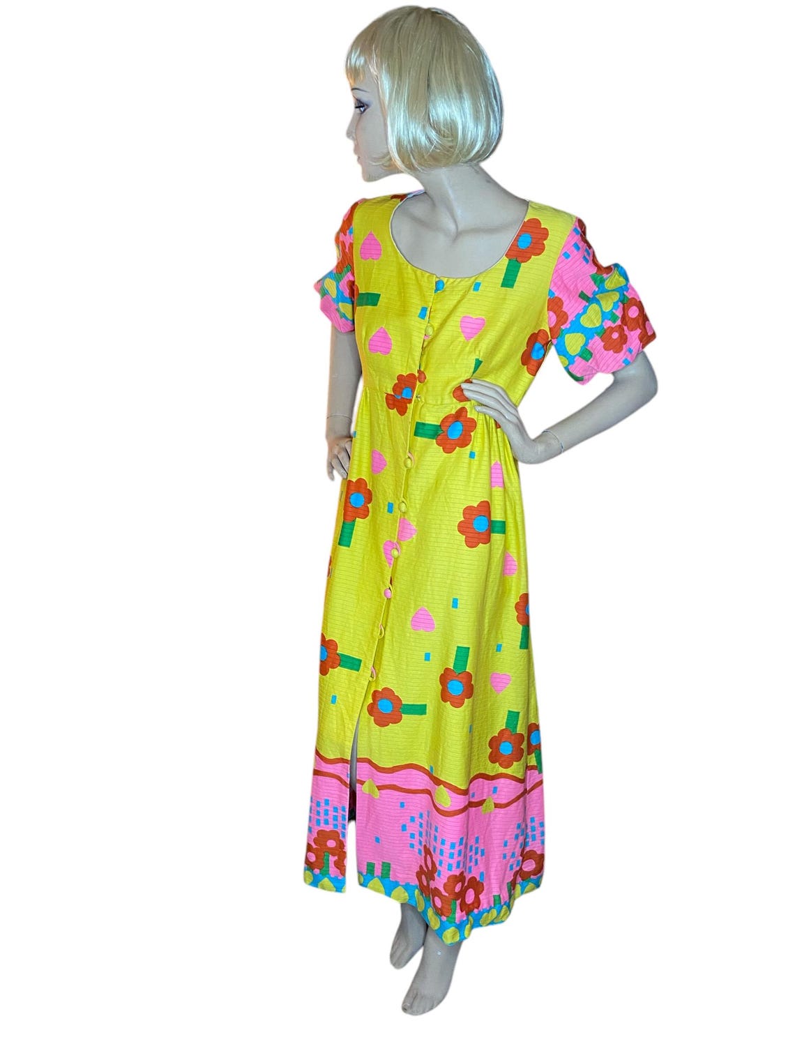 Pop Art Print Vintage Malia Honolulu Hawaiian Floral 60s 70s Maxi Dress ...