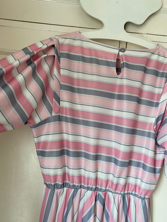 Gorgeous striped vintage 80s dress pink grey 12 14 - image 4