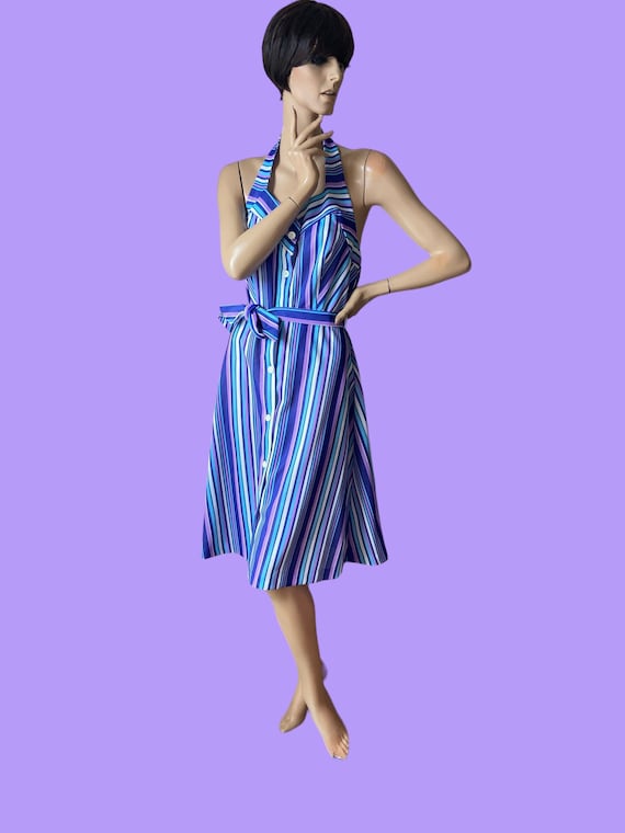 With Original Swing Tag! Vintage 70s Lewis Barnett Halter Neck Dress 14 16 