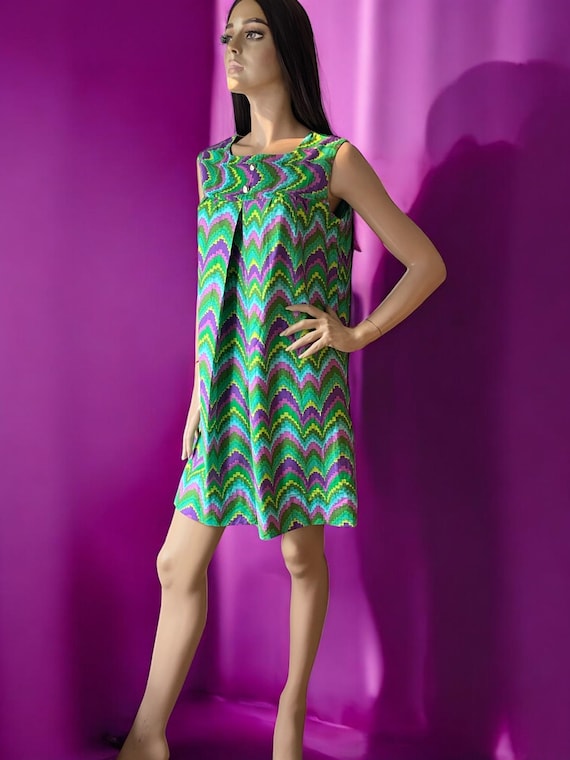 Vintage Abstract 60s Fantos Shift Swing Pleated Mini Dress 14 16 - Etsy