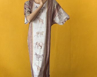 Robe vintage des années 80 à imprimé animal : motif fantaisie safari dans la jungle 10 12