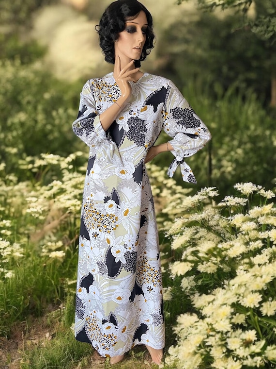 Daisy Floral Print Vintage 70s Maxi Dress 16 18 - Etsy