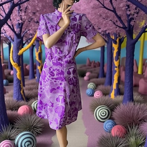 purple 70s style dress Magical 60s/70s renaissance revival purple velvet dress . Pure romance. Sleeves are in a class of their own with split puff shoulders and forearms and smocking around bicep and wrist. Empire waist