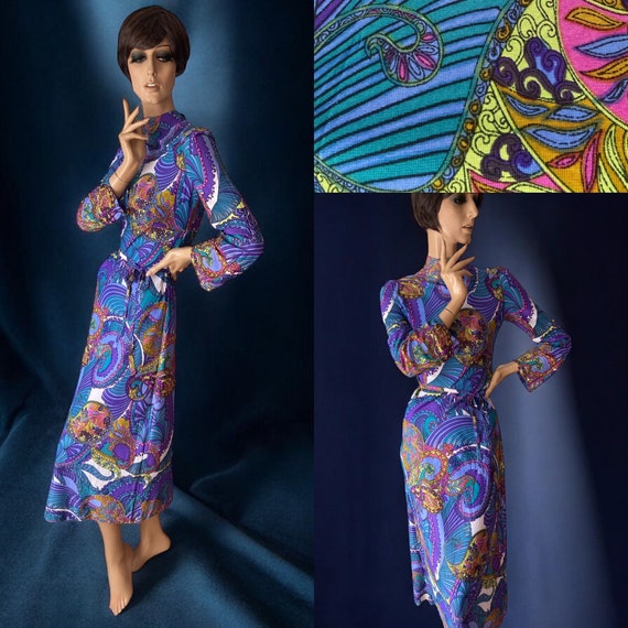 Paisley Print Vintage 70s Maxi Dress 10 12 - Etsy