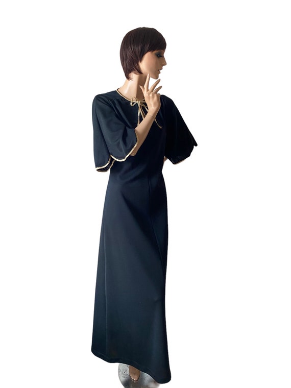 70’s Black Knit with Metallic Gold Braided Trim Maxi Dress main image 0