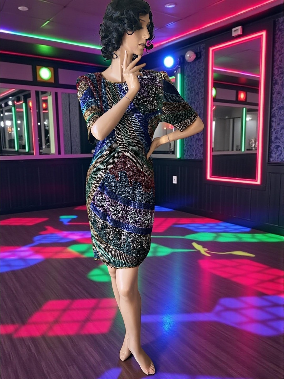 sequins originals dress Sequins Originals Vintage 80s Evening Mini Dress Metallic 10 12