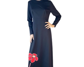 Lerose Vintage 70s Embroidered Daisy Print Maxi Dress 16 18 - Etsy